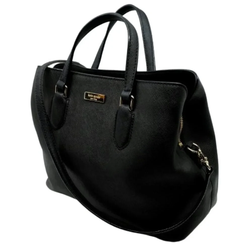KATE SPADE~Laurel Way Evangelie~Black Leather~3 COMPARTMENT SATCHEL TOTE BAG